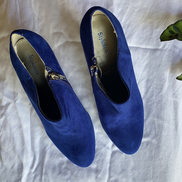 Bright Blue Faux Leather Suede Heeled Bootie - Picture 3 of 4